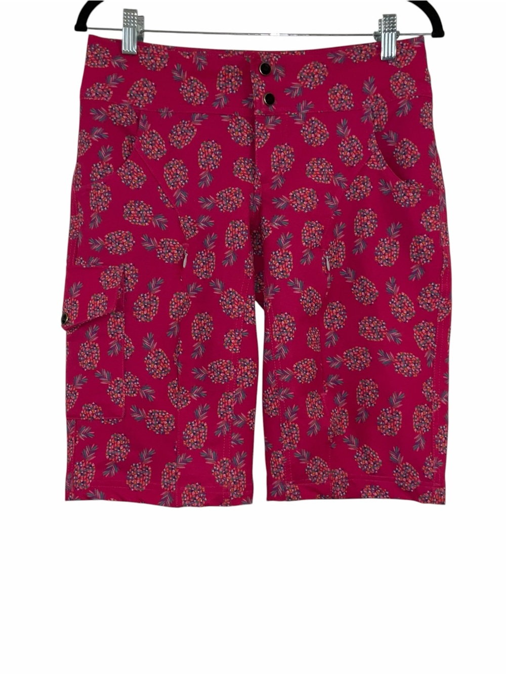 SHREDLY Women’s Mountain Bike Shorts Pink Pineapple Print Size 2 Cycling Trail